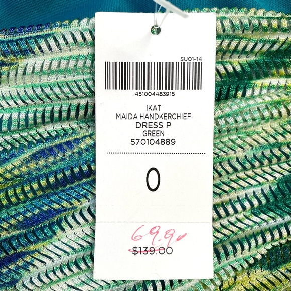 Chico’s Women’s Green Ikat Maida Handkerchief Dress Sleeveless V-Neck Size 0 - Picture 11 of 13